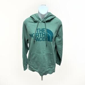 The North Face Womens Hoodie Sweatshirt Size Large Green Logo Pullover